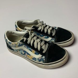 Vans Black and Floral Sneakers Kids Size 3